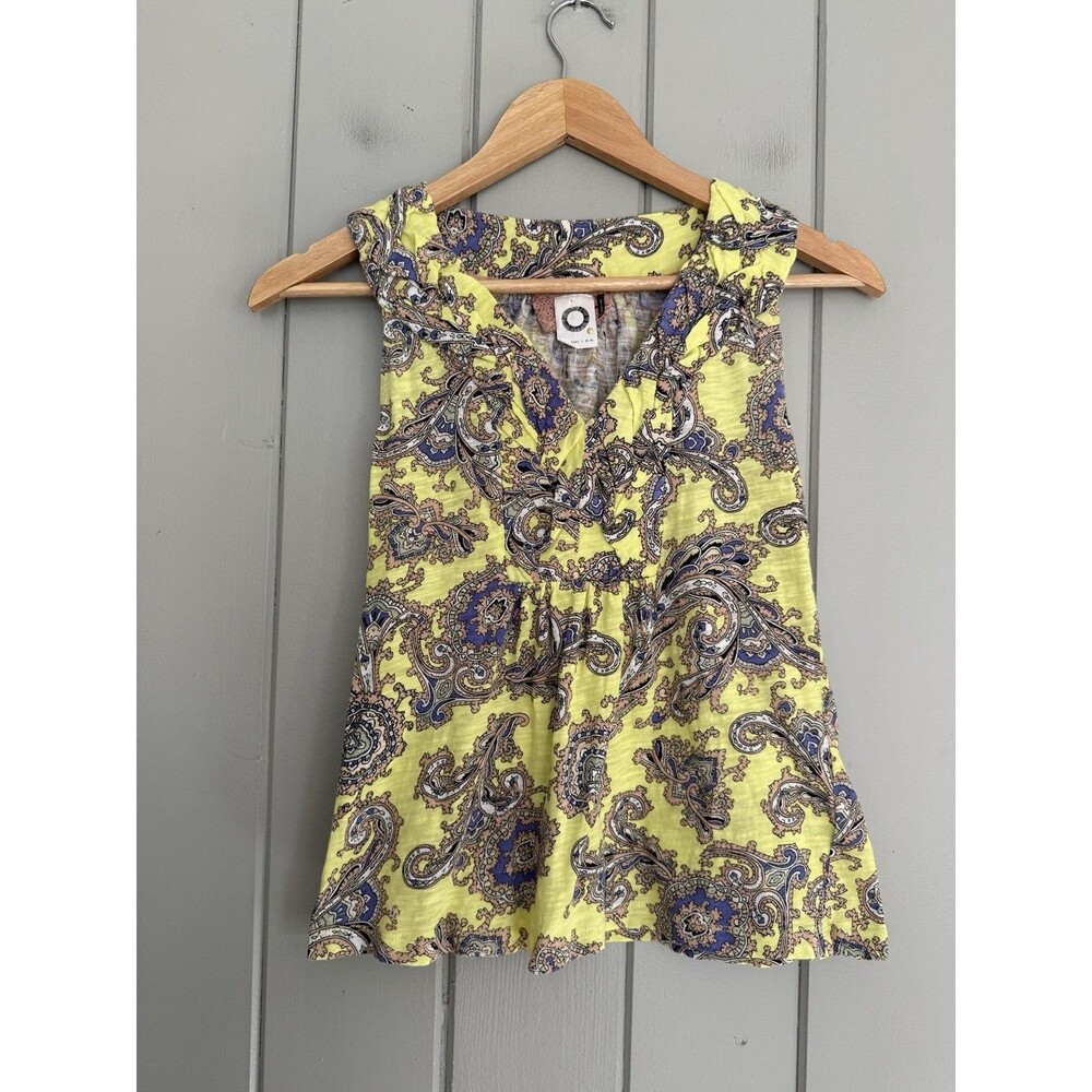 Anthropologie Akemi Kin Hauraki Top XXSP Yellow Paisley Print Knit V-Neck